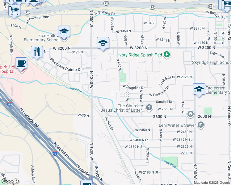 map of restaurants, bars, coffee shops, grocery stores, and more near North 990 West in American Fork