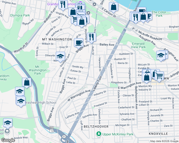 map of restaurants, bars, coffee shops, grocery stores, and more near 81 Larkfield Way in Pittsburgh