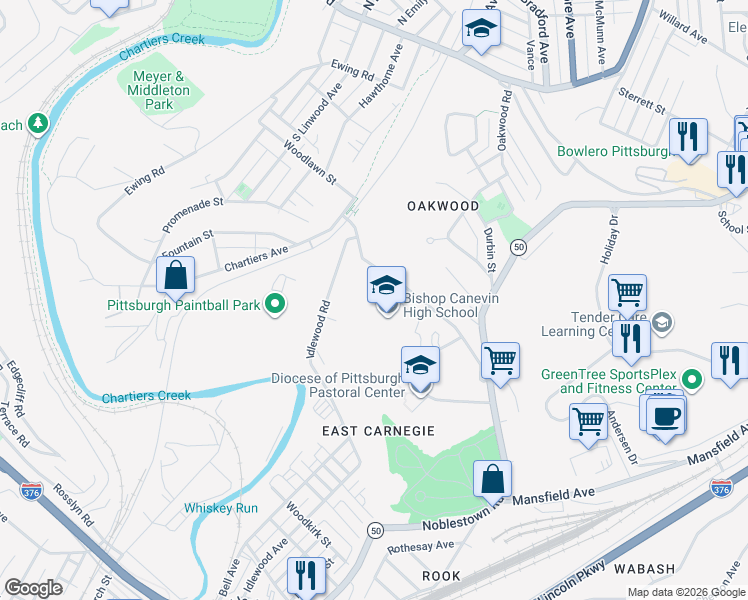 map of restaurants, bars, coffee shops, grocery stores, and more near 2700 Morange Road in Pittsburgh