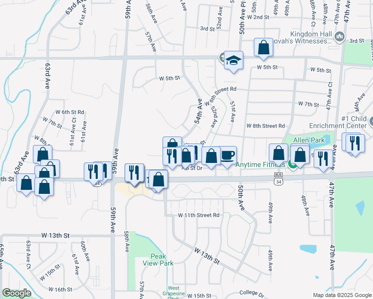map of restaurants, bars, coffee shops, grocery stores, and more near 5314 West 9th Street in Greeley