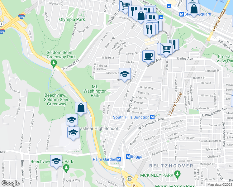 map of restaurants, bars, coffee shops, grocery stores, and more near 244 Southern Avenue in Pittsburgh