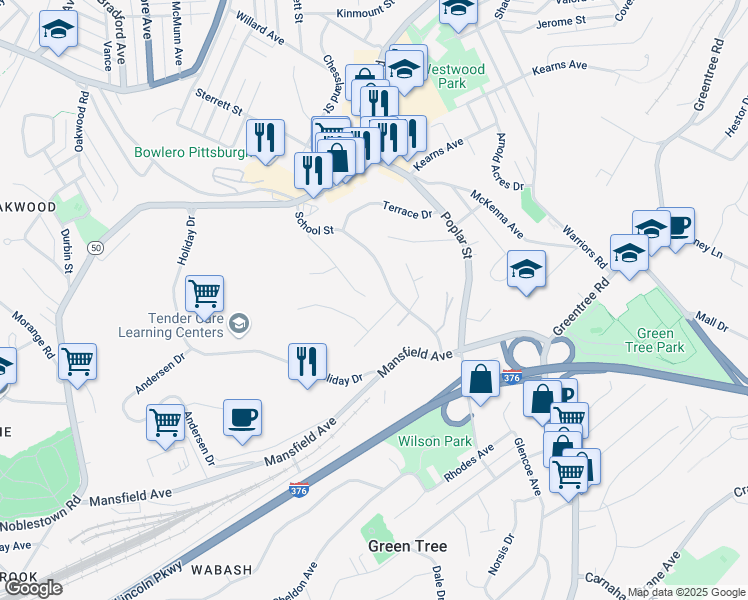 map of restaurants, bars, coffee shops, grocery stores, and more near 175 Reed Drive in Pittsburgh