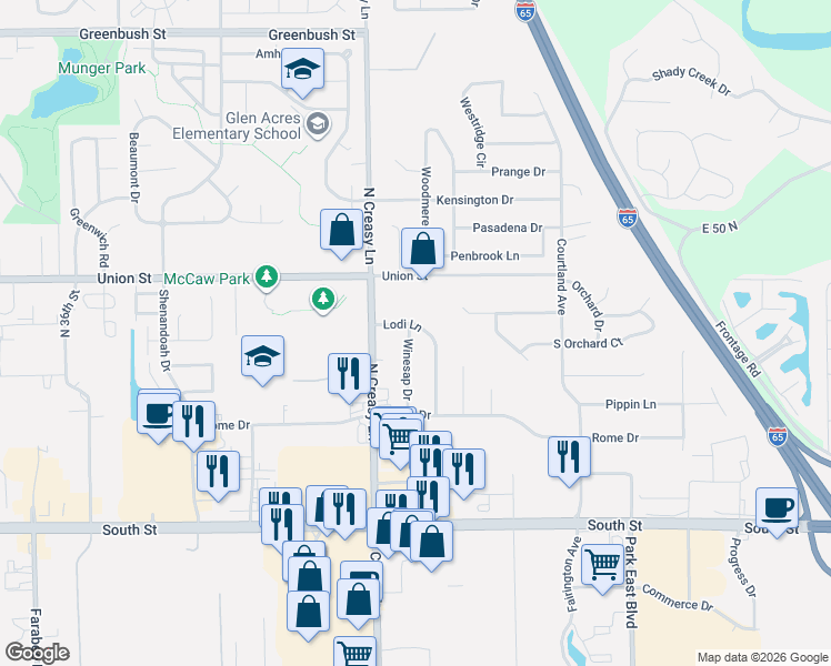 map of restaurants, bars, coffee shops, grocery stores, and more near 3829 Lodi Ln in Lafayette