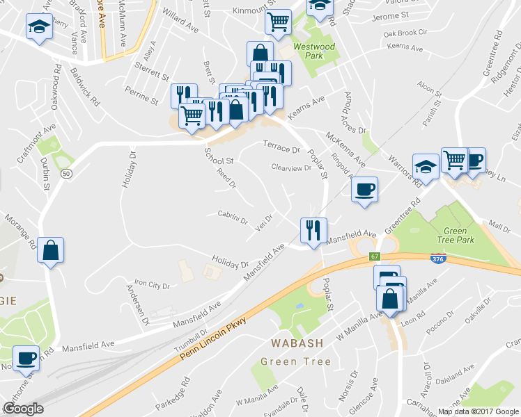 map of restaurants, bars, coffee shops, grocery stores, and more near 175 Reed Drive in Pittsburgh