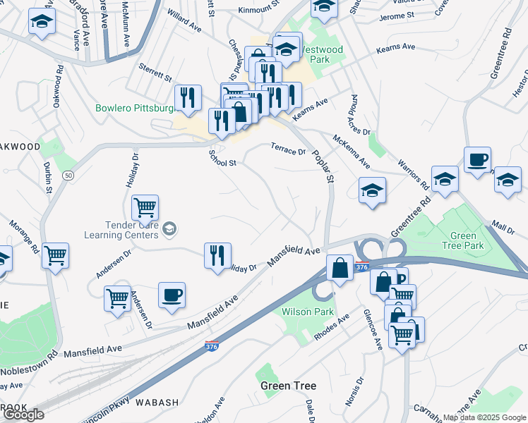 map of restaurants, bars, coffee shops, grocery stores, and more near 175 Reed Drive in Pittsburgh