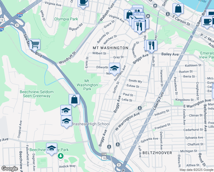 map of restaurants, bars, coffee shops, grocery stores, and more near 244 Southern Avenue in Pittsburgh