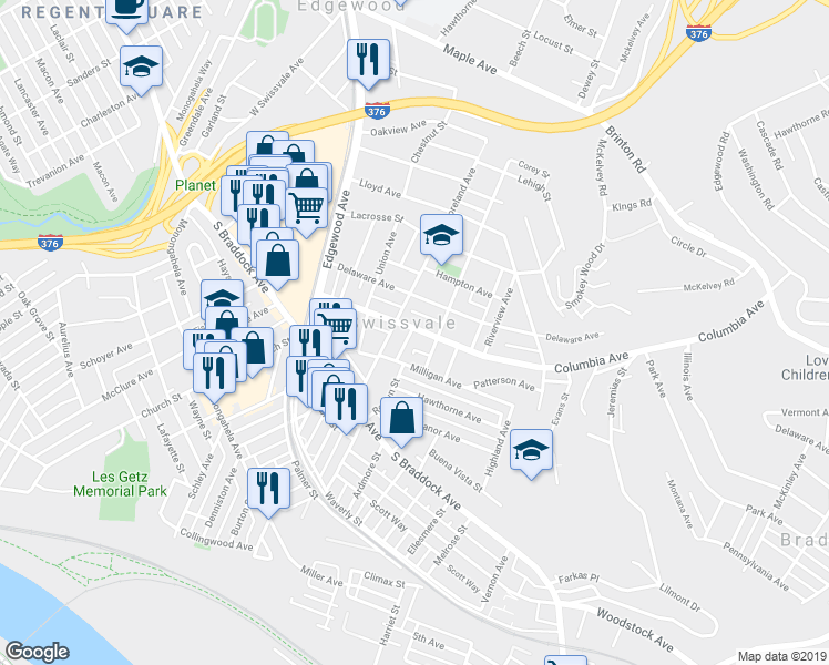 map of restaurants, bars, coffee shops, grocery stores, and more near in Swissvale