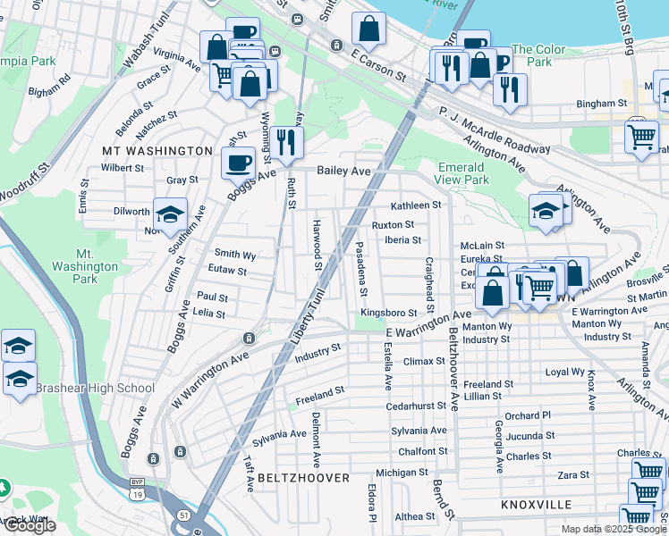 map of restaurants, bars, coffee shops, grocery stores, and more near 87 Haberman Avenue in Pittsburgh