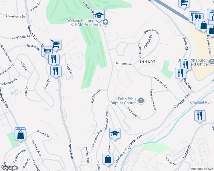 map of restaurants, bars, coffee shops, grocery stores, and more near 231 Churchill Road in Turtle Creek