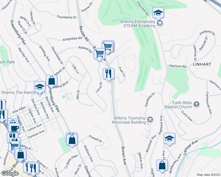 map of restaurants, bars, coffee shops, grocery stores, and more near 615 Brown Avenue in Turtle Creek