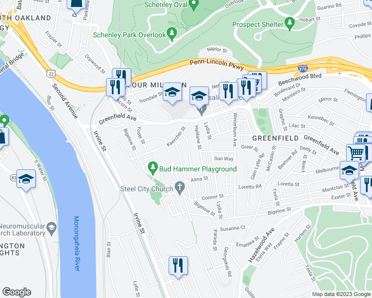 map of restaurants, bars, coffee shops, grocery stores, and more near 4138 Stanley Street in Pittsburgh