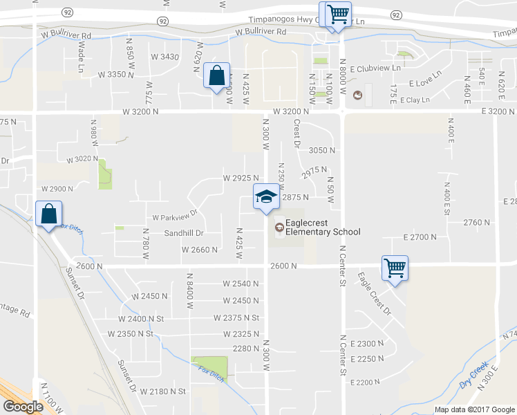 map of restaurants, bars, coffee shops, grocery stores, and more near 346 West 2800 North Street in Lehi