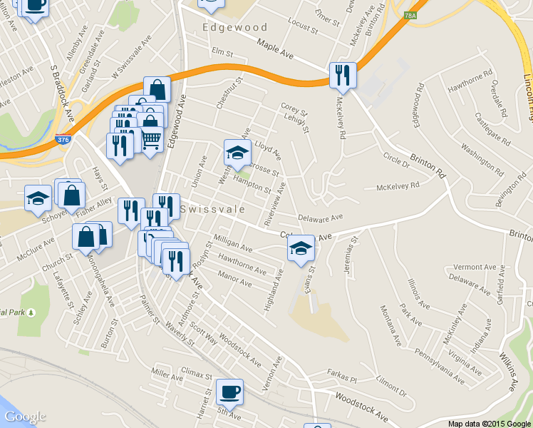 map of restaurants, bars, coffee shops, grocery stores, and more near 2230 Delaware Ave in Pittsburgh