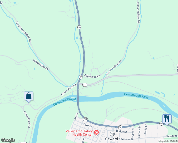 map of restaurants, bars, coffee shops, grocery stores, and more near 14175 Pennsylvania 56 in Seward