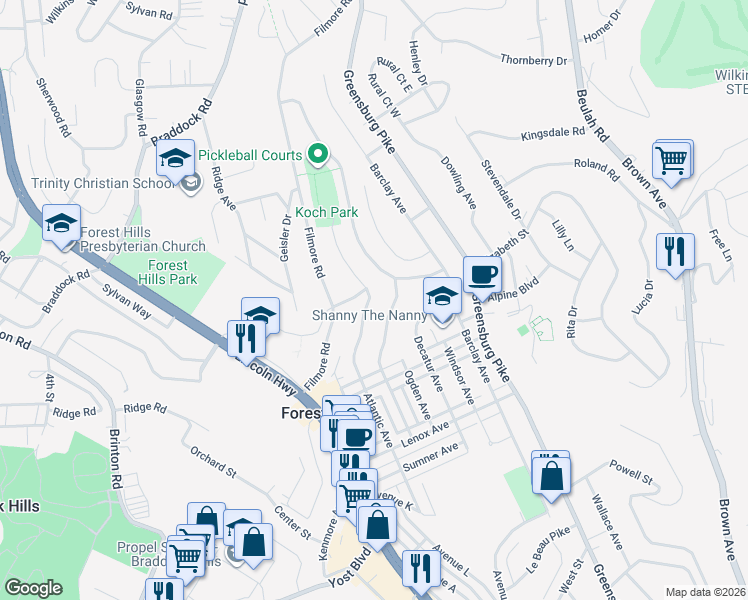 map of restaurants, bars, coffee shops, grocery stores, and more near 460 Atlantic Avenue in Pittsburgh