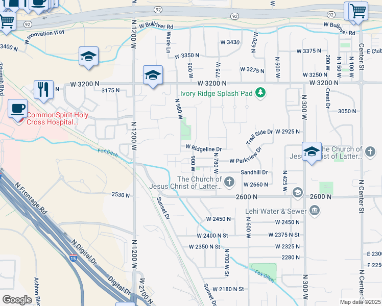 map of restaurants, bars, coffee shops, grocery stores, and more near 913 2840 North in Lehi