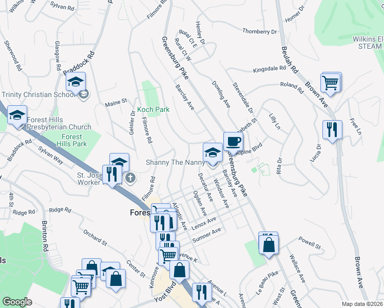 map of restaurants, bars, coffee shops, grocery stores, and more near 452 Pacific Avenue in Pittsburgh