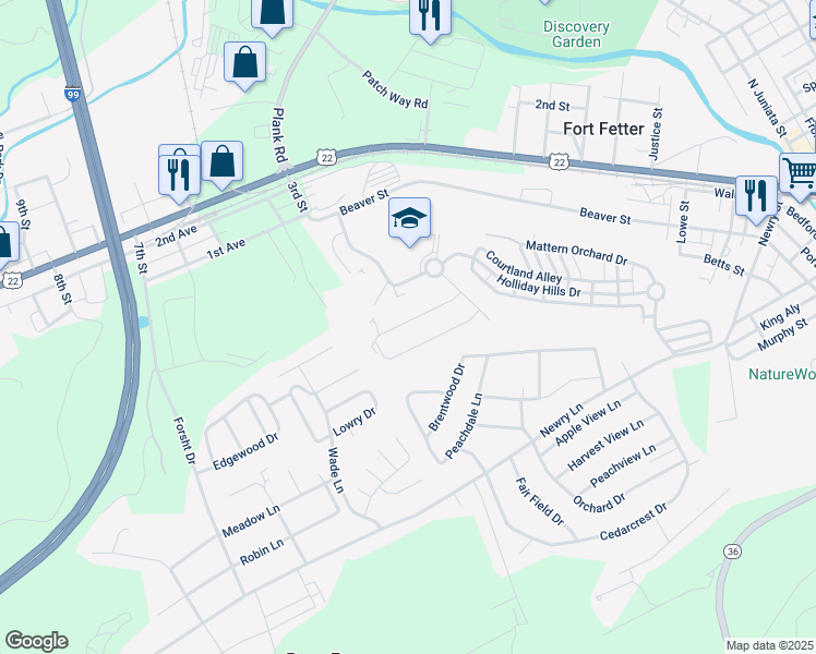 map of restaurants, bars, coffee shops, grocery stores, and more near 308 Quince Court in Hollidaysburg