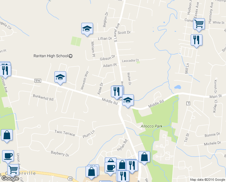 map of restaurants, bars, coffee shops, grocery stores, and more near 11 Marsand Drive in Hazlet