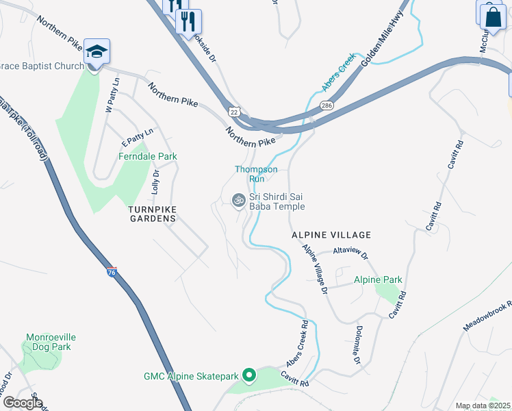map of restaurants, bars, coffee shops, grocery stores, and more near 1448 Abers Creek Road in Monroeville