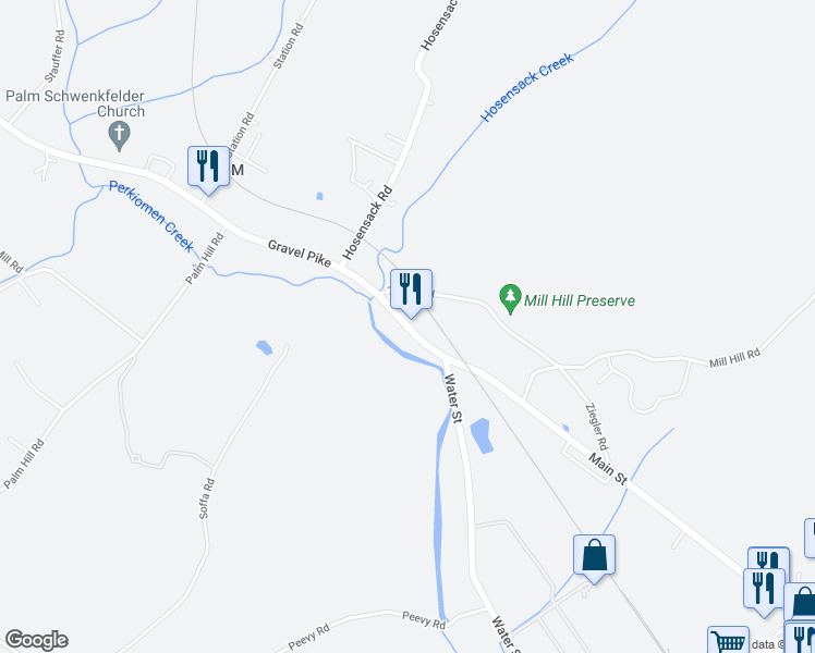 map of restaurants, bars, coffee shops, grocery stores, and more near 750 Gravel Pike in Montgomery County