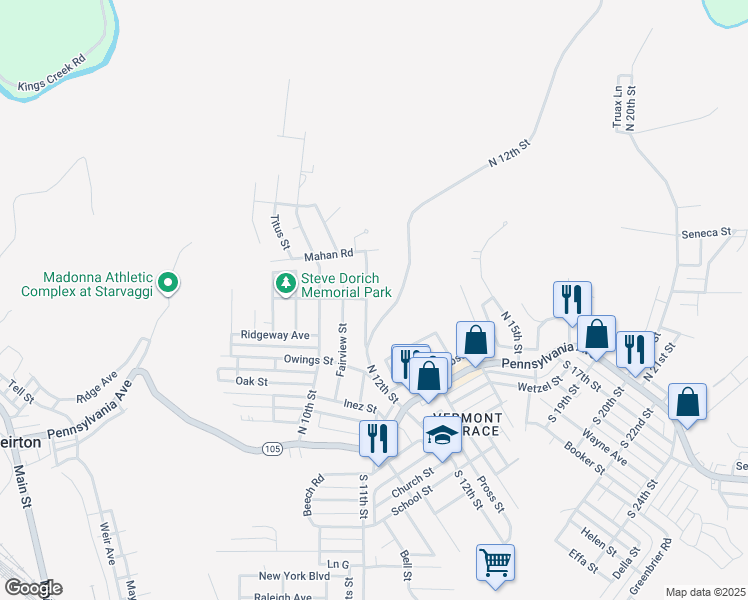 map of restaurants, bars, coffee shops, grocery stores, and more near 356 Thurman Ave in Weirton