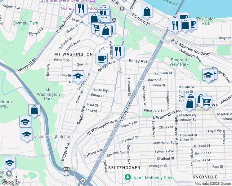 map of restaurants, bars, coffee shops, grocery stores, and more near 81 Larkfield Way in Pittsburgh