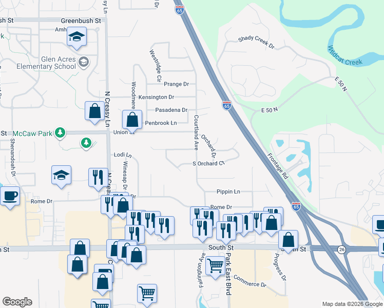 map of restaurants, bars, coffee shops, grocery stores, and more near 610 Courtland Avenue in Lafayette