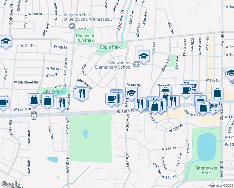 map of restaurants, bars, coffee shops, grocery stores, and more near 4320 West 9th Street in Greeley
