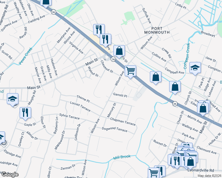 map of restaurants, bars, coffee shops, grocery stores, and more near 223 Wilson Avenue in Monmouth County