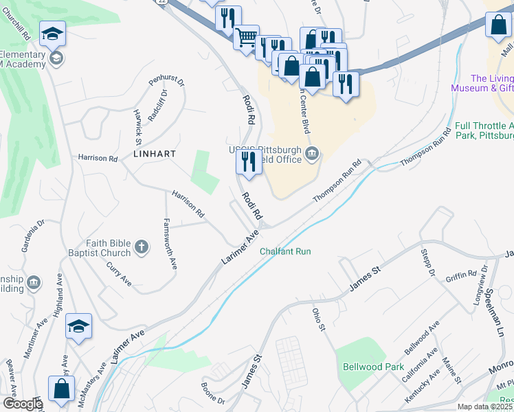 map of restaurants, bars, coffee shops, grocery stores, and more near 1114 Rodi Road in Turtle Creek