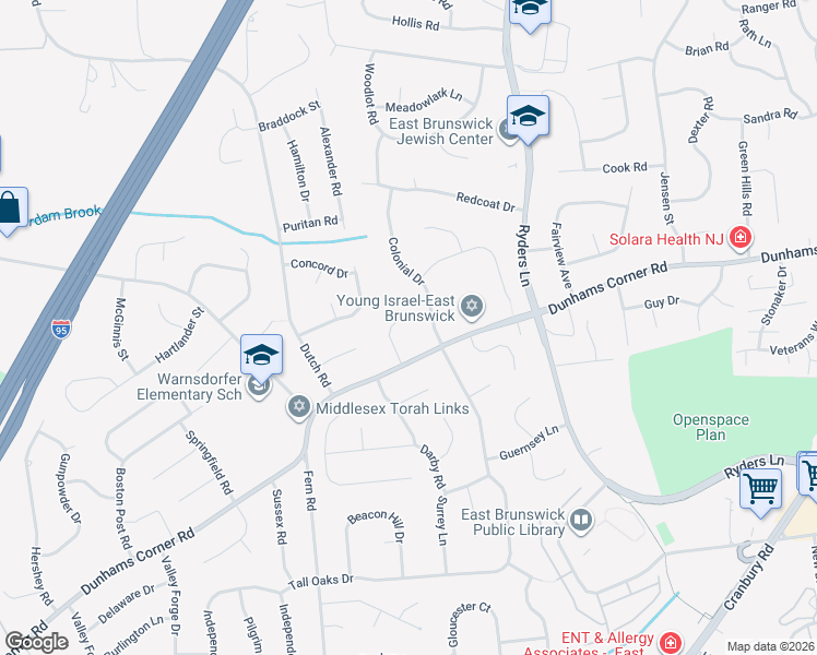 map of restaurants, bars, coffee shops, grocery stores, and more near 8 Barkley Court in East Brunswick