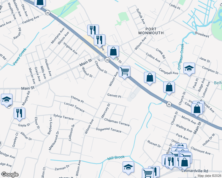 map of restaurants, bars, coffee shops, grocery stores, and more near 223 Wilson Avenue in Monmouth County