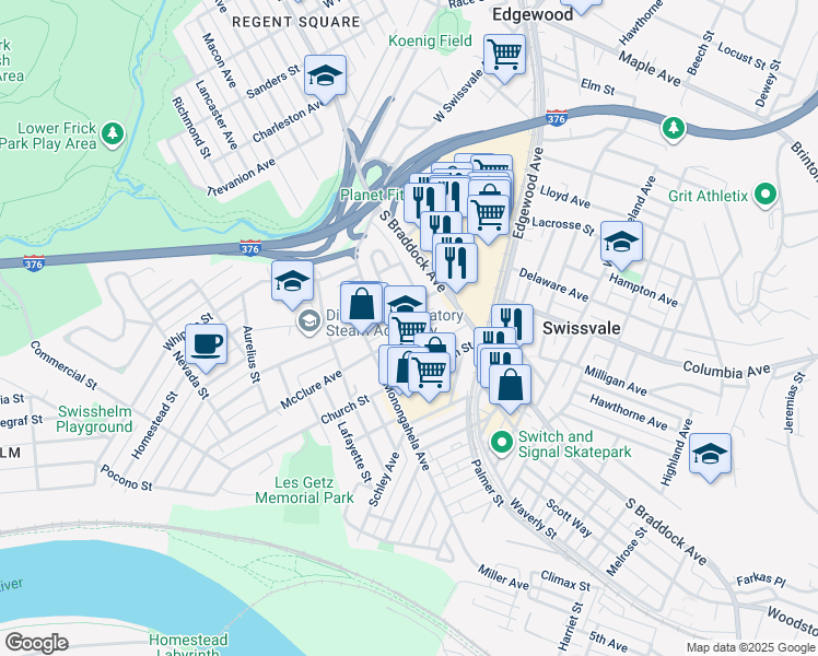 map of restaurants, bars, coffee shops, grocery stores, and more near 7437 McClure Avenue in Pittsburgh