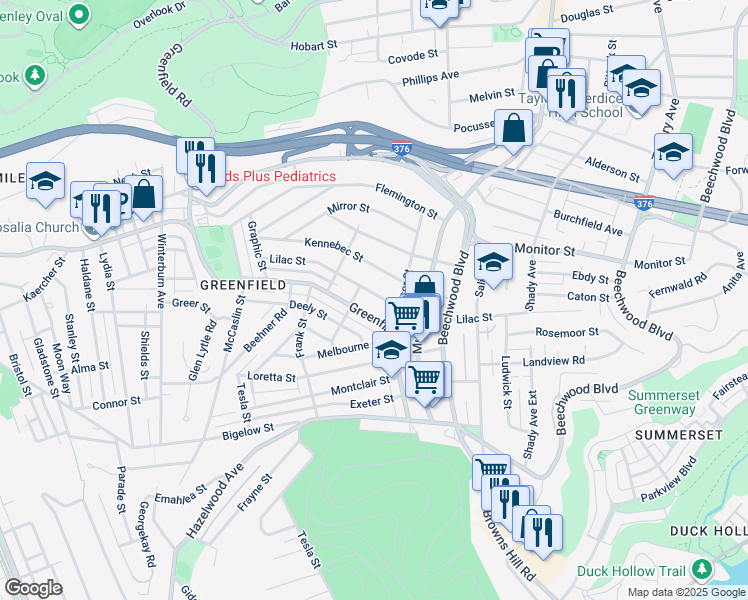 map of restaurants, bars, coffee shops, grocery stores, and more near 978 Lilac Street in Pittsburgh