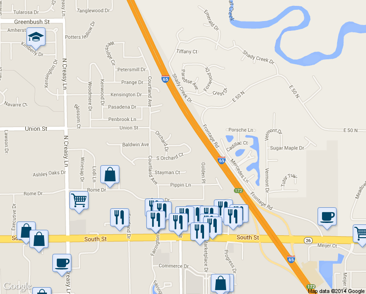 map of restaurants, bars, coffee shops, grocery stores, and more near 3909 North Orchard Court in Lafayette