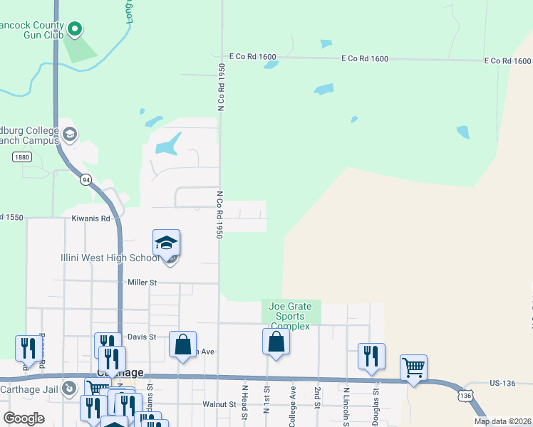 map of restaurants, bars, coffee shops, grocery stores, and more near 437-735 Dudley Lane in Carthage