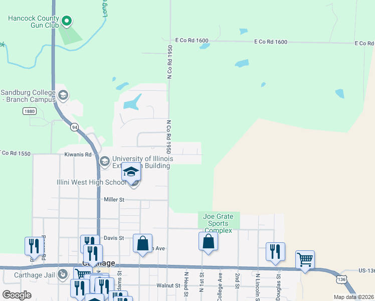 map of restaurants, bars, coffee shops, grocery stores, and more near 437-735 Dudley Lane in Carthage