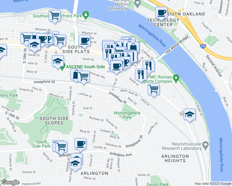 map of restaurants, bars, coffee shops, grocery stores, and more near 2812 Edwards Way in Pittsburgh