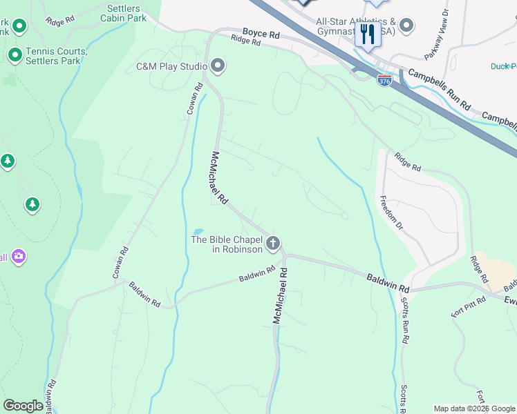 map of restaurants, bars, coffee shops, grocery stores, and more near 176 McMichael Rd in Carnegie