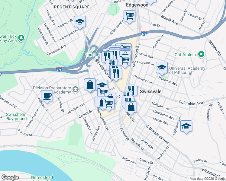 map of restaurants, bars, coffee shops, grocery stores, and more near 7464 McClure Avenue in Pittsburgh