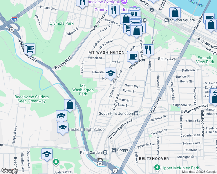 map of restaurants, bars, coffee shops, grocery stores, and more near 244 Southern Avenue in Pittsburgh