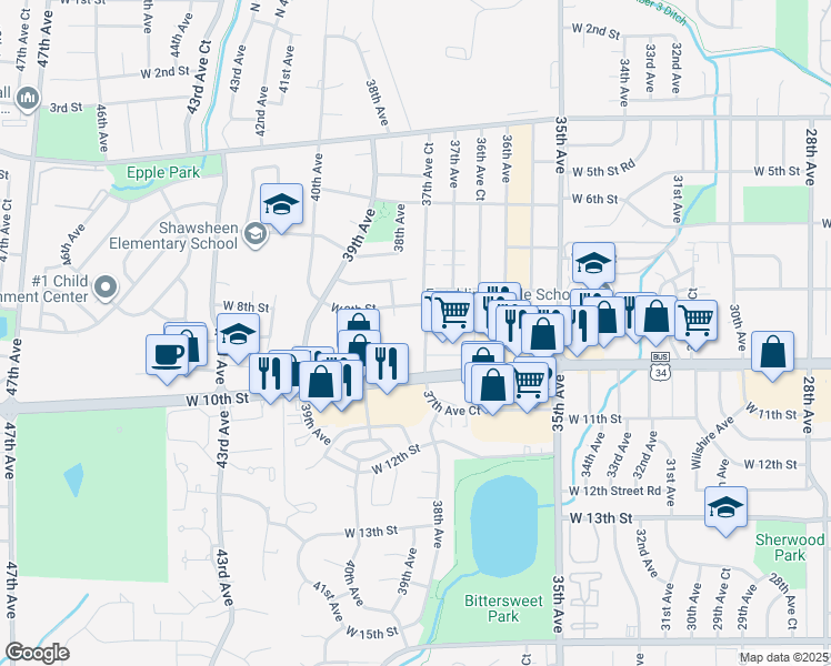 map of restaurants, bars, coffee shops, grocery stores, and more near 903 37th Avenue Court in Greeley