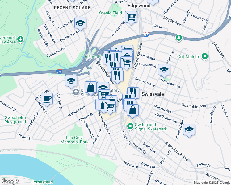 map of restaurants, bars, coffee shops, grocery stores, and more near 7474 McClure Avenue in Pittsburgh