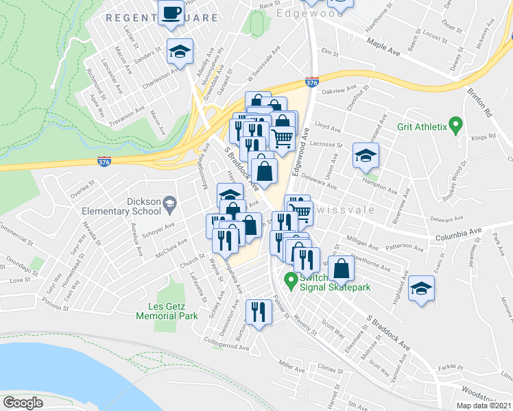 map of restaurants, bars, coffee shops, grocery stores, and more near 7464 McClure Avenue in Pittsburgh