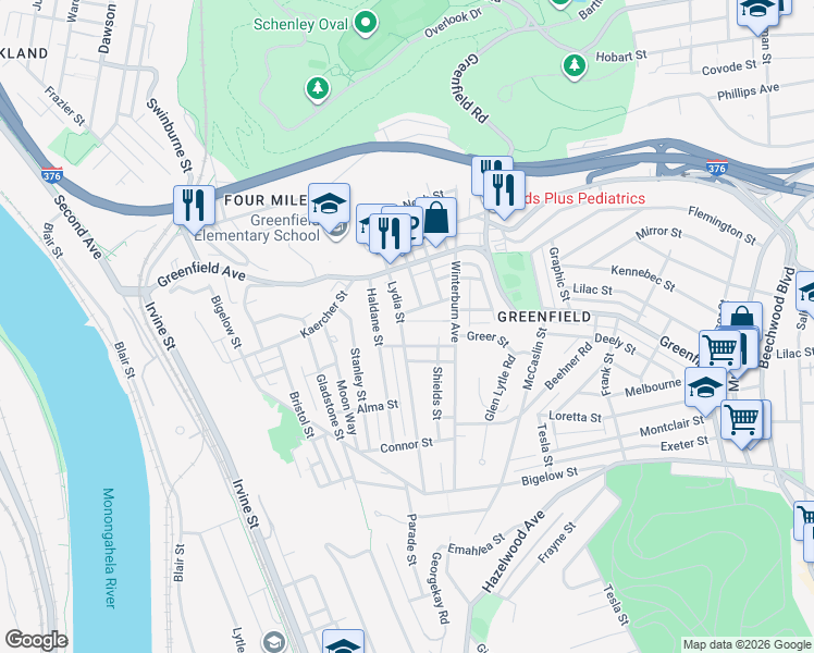 map of restaurants, bars, coffee shops, grocery stores, and more near 521 Farnsworth Street in Pittsburgh