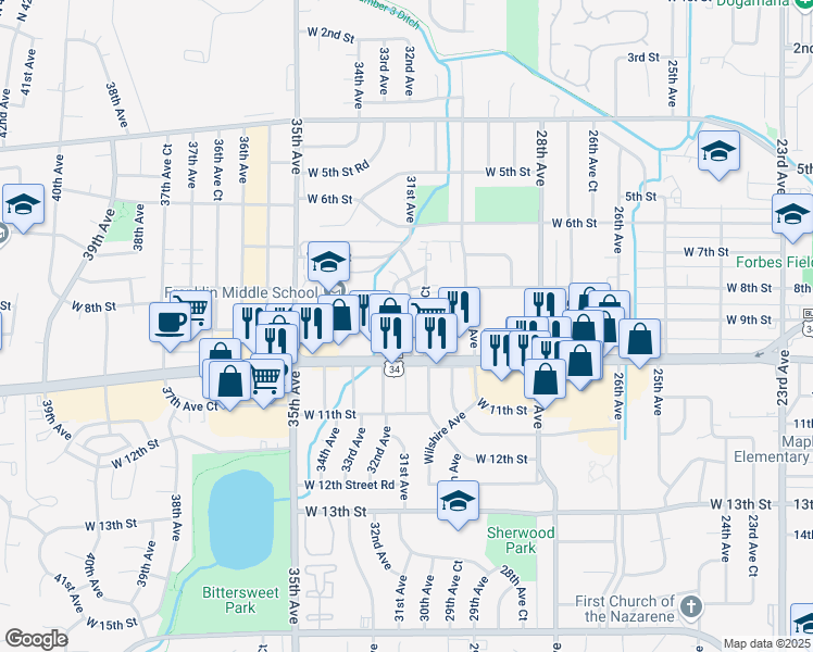 map of restaurants, bars, coffee shops, grocery stores, and more near 906 31st Avenue in Greeley