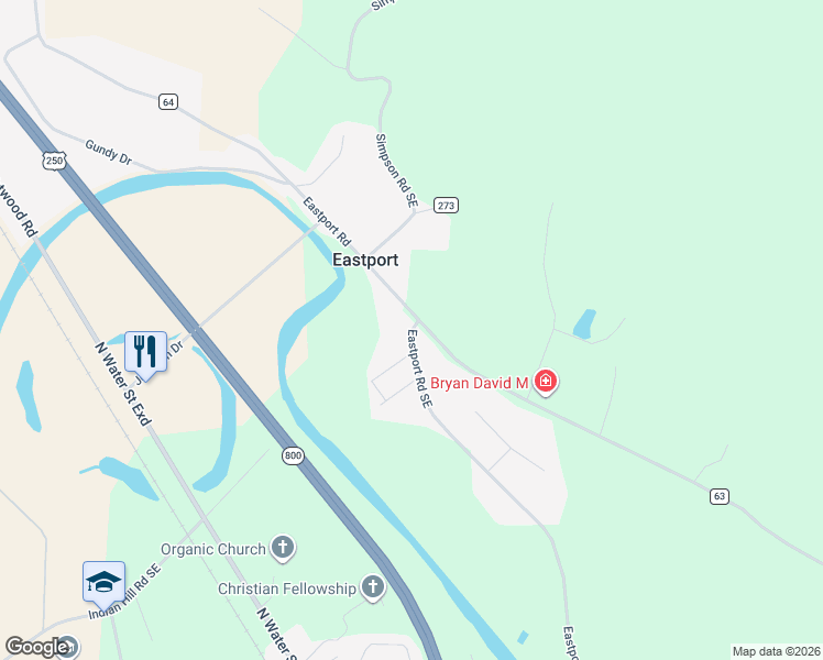 map of restaurants, bars, coffee shops, grocery stores, and more near 4848 Wolf Run Road Southeast in Dennison