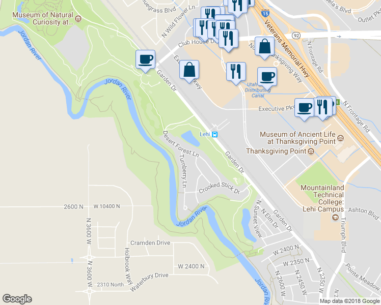 map of restaurants, bars, coffee shops, grocery stores, and more near 2865 Desert Forest Lane in Lehi