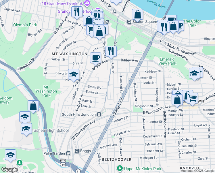 map of restaurants, bars, coffee shops, grocery stores, and more near 81 Larkfield Way in Pittsburgh